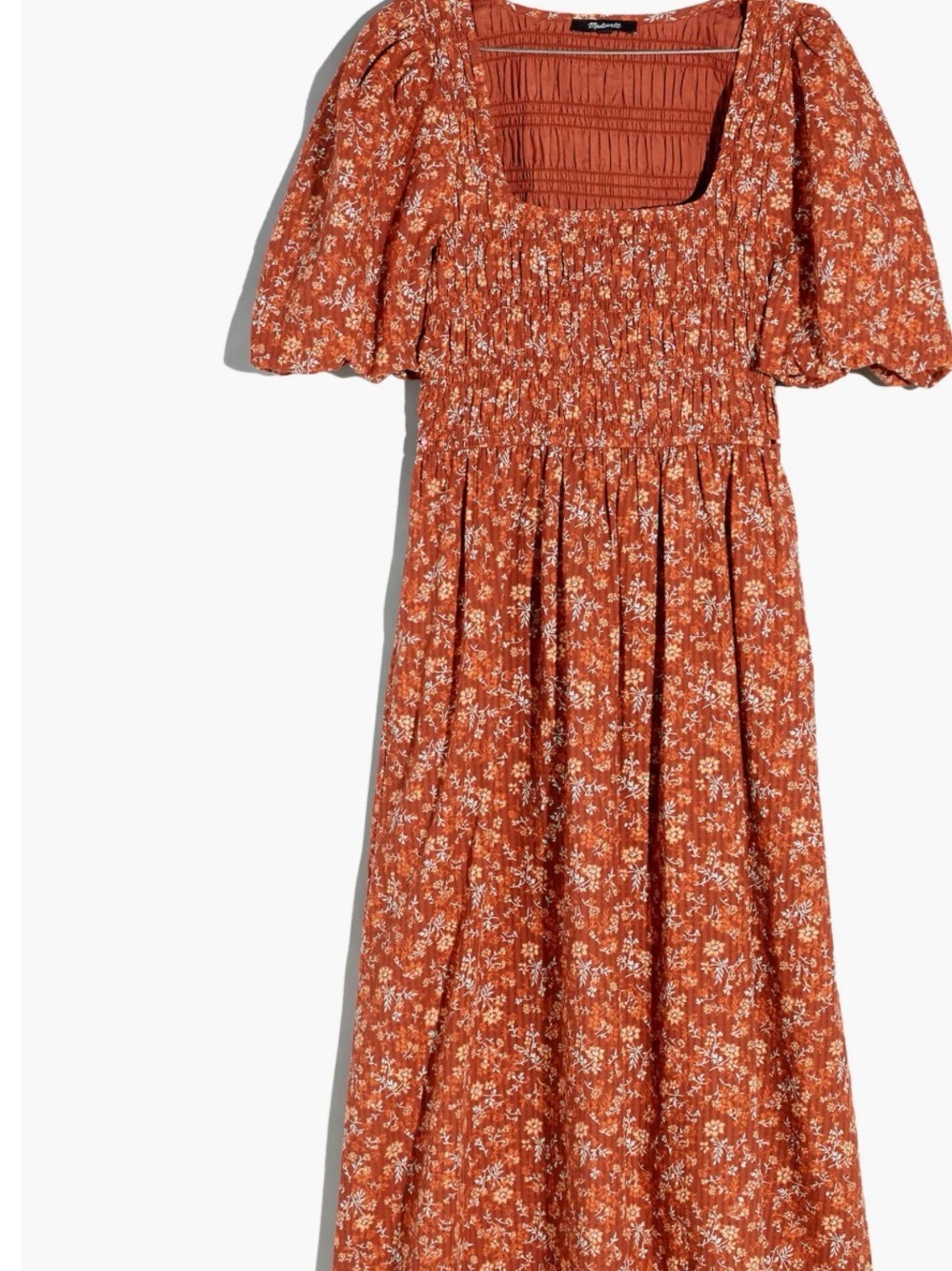 Smocked Square-Neck Maxi Dress in Rust Floral madewell